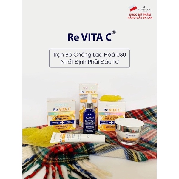 Serum trắng da, chống lão hóa Floslek Re Vita C cho da chảy sệ, nếp nhăn, da mất nước, xỉn màu kém sức sống & thâm mụn
