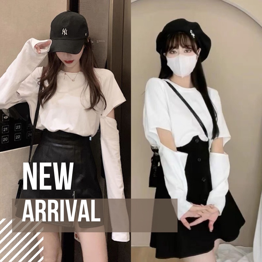 Áo Thun Trơn Đa Năng Tay Nối 3 Trong 1 Mix Dài hoặc Ngắn Tay From Rộng Cá Tính