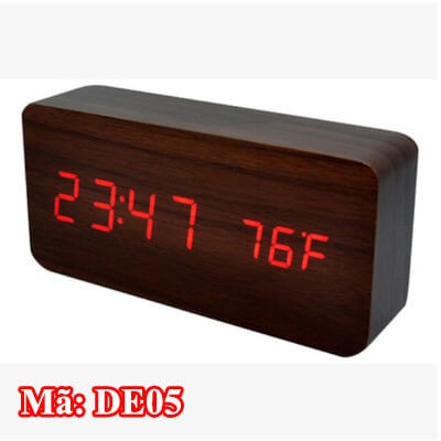 Đồng hồ để bàn điện tử LED gỗ cao cấp màu đen (có Lịch và Nhiệt độ)