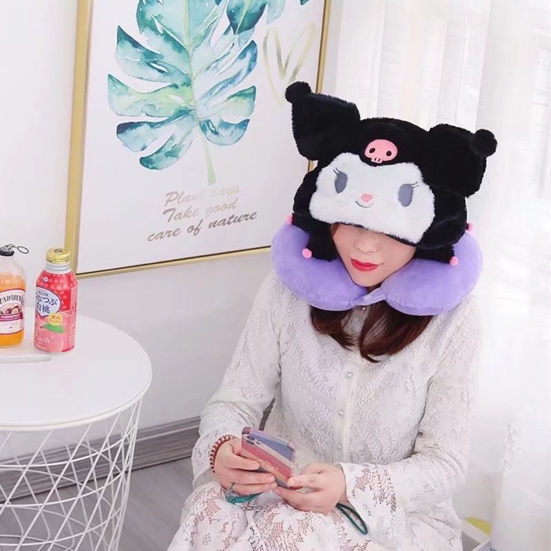 Gối Kê Cổ có Nón Trùm gấu Dâu Lotso bear Hoạt Hình Dễ Thương
