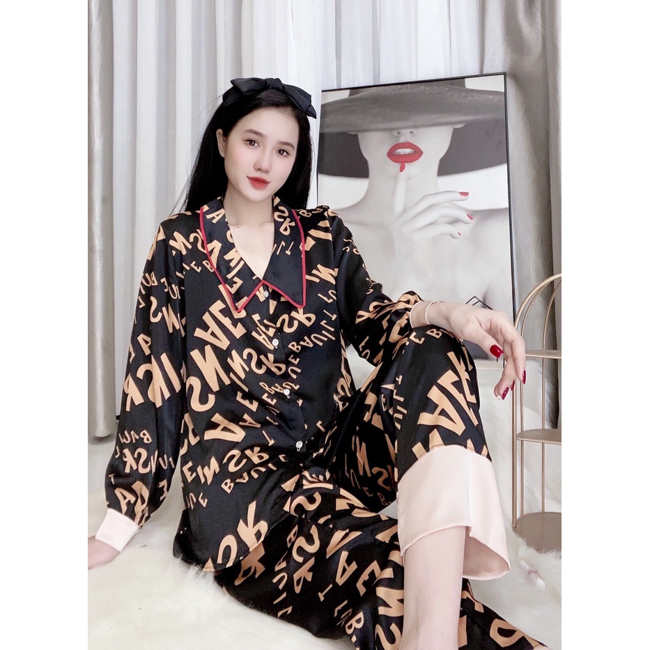 sét đồ bộ mặc nhà nữ thiết kế hot nhất hiện nay, pijama nữ tay dài quần dài lụa mango latin satin lụa xịn, đồ ngủ giá rẻ