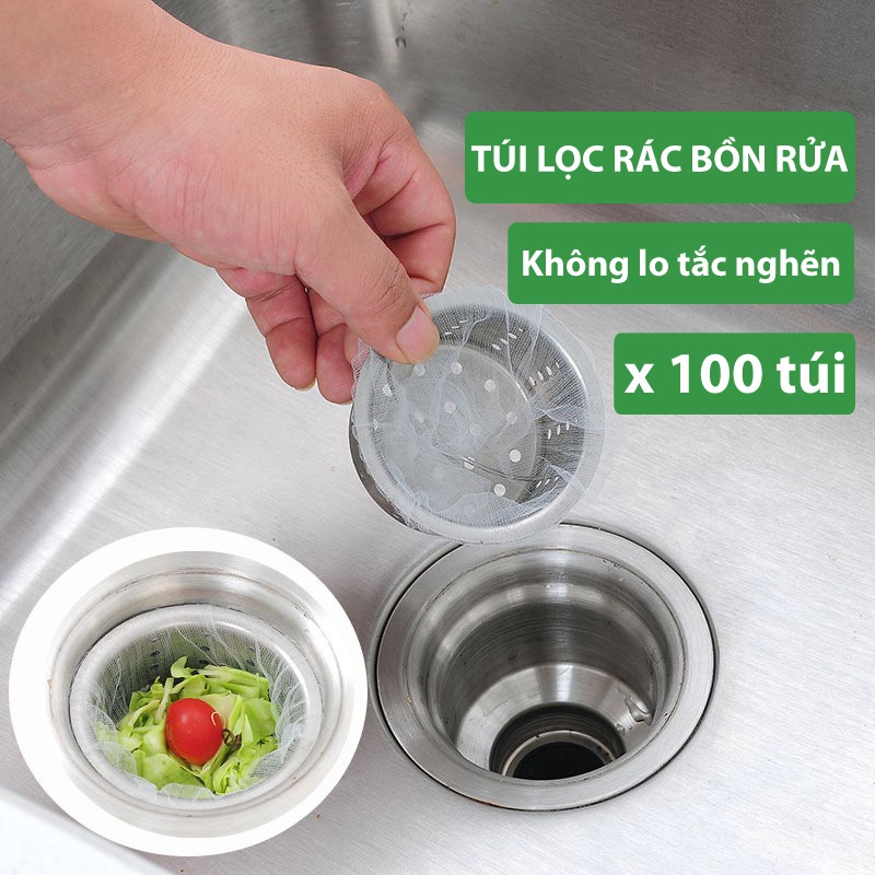 Túi Lọc Rác Bồn Rửa Chén Bát Thiết Kế Kiểu Lưới Siêu Dai Đầu Có Lưới Chun Co Giãn Chống Tắc Nghẽn Ống [ Set 100 chiếc ]