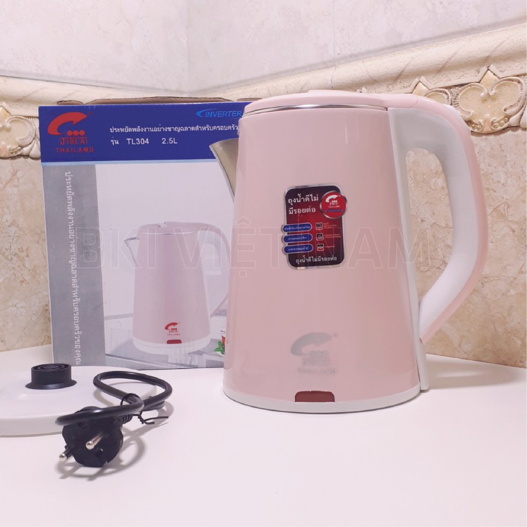 Ấm Đun Siêu Tốc 2 Lớp Jiplai Thái Lan 2.5L Chống Nóng Tự Ngắt 1800W - AMJIPLAI