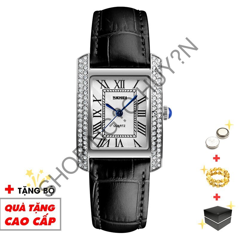 Đồng hồ nữ SKMEI chính hãng thời trang dây da mặt vuông viền đá sang trọng SMW08  -SHOP NGỌC HUYỀN