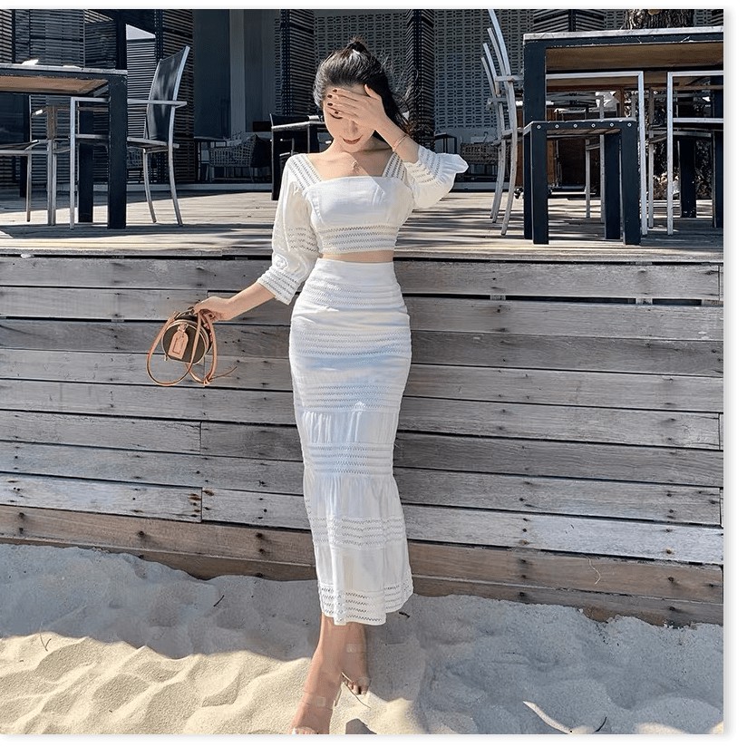 SET ÁO CHÂN VÁY KÈM ÁO CROPTOP SÀNH ĐIỆU THỜI TRANG DAO PHỐI ĐI BIỂN PARTY