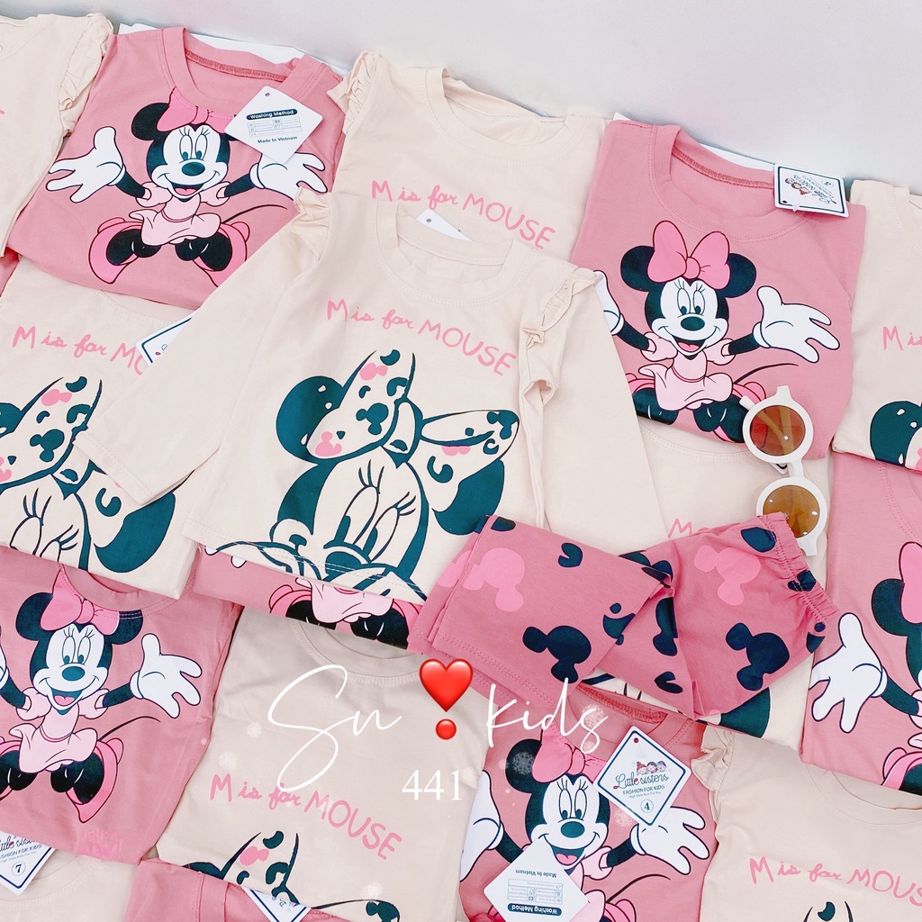 Đồ bộ dài tay chất cotton phiên bản Mickey hồng be bé trai bé gái, quần áo cho bé Namkidshop (V473)