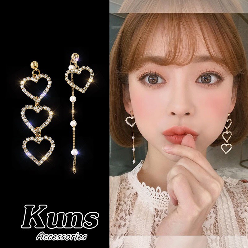 Bông Tai 2 hình trái tim lấp lánh - Khuyên Tai Bạc Ý S925 Hàn Quốc - Hoa Tai Bạc - Kuns Accessories