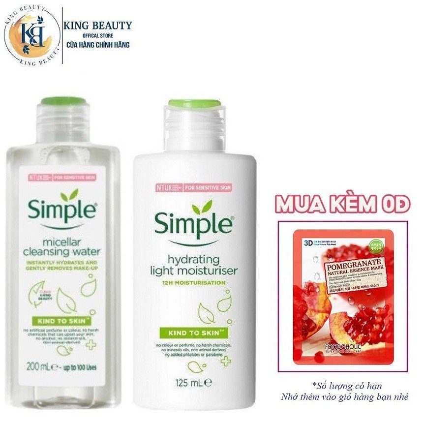 Combo Làm Sạch Sâu, Dưỡng Ẩm, Ngăn Lão Hóa Và Tái Tạo Da Sáng Khỏe Simple Kind To Skin (Tẩy trang 200ml +Sữa dưỡng 125ml