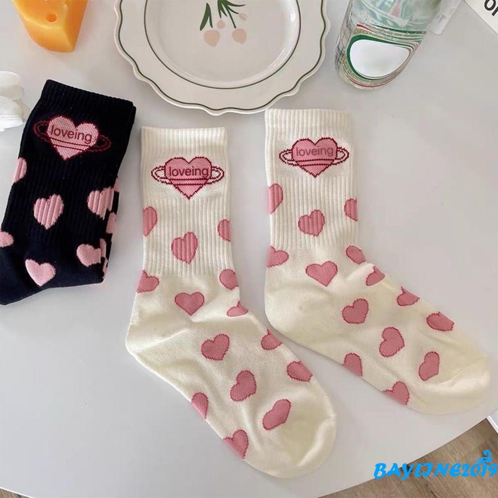 Vớ cổ cao in hình trái tim dễ thương phong cách Nhật Bản cho nữ