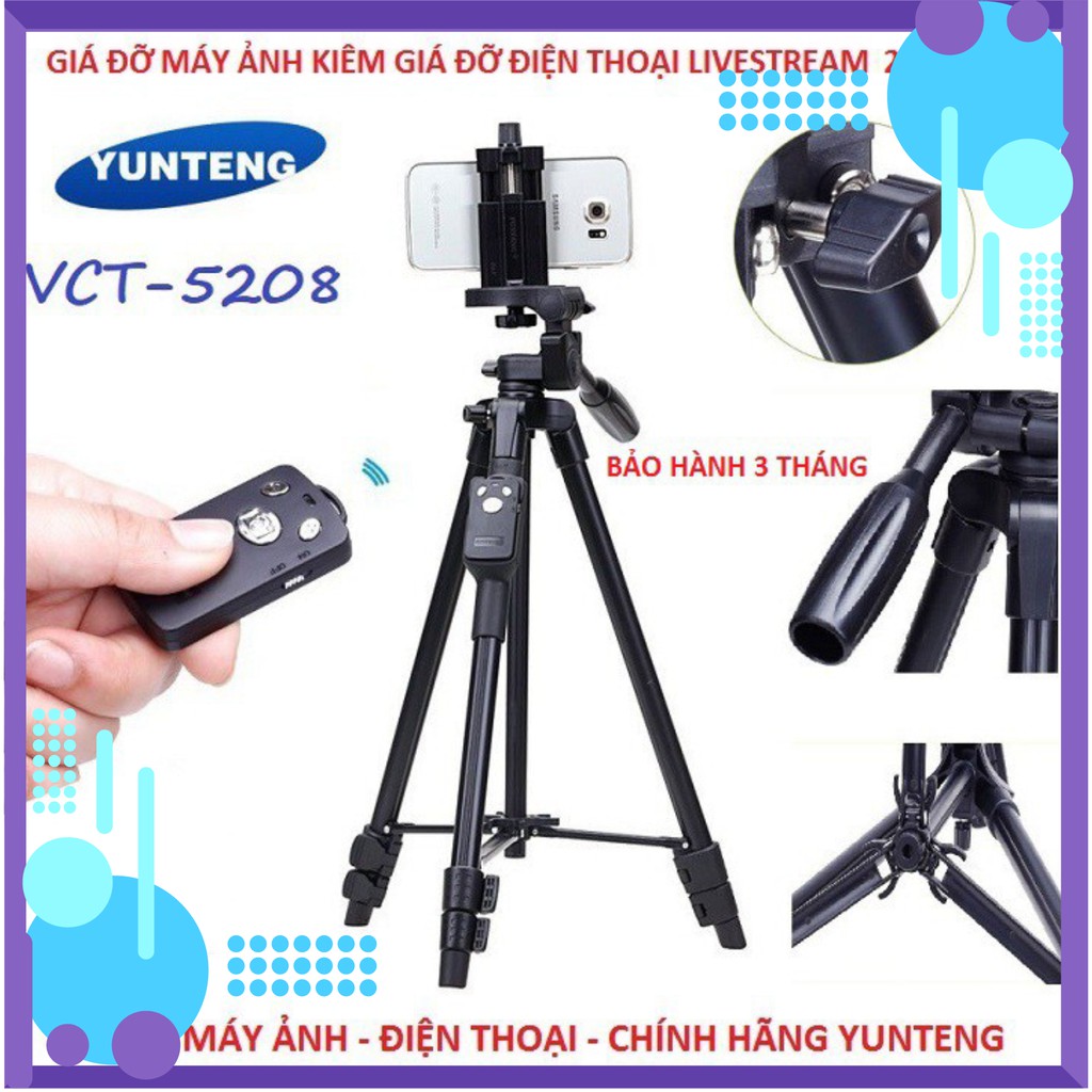 Chân Máy Ảnh Camera, Giá Đỡ Điện Thoại Chuyên Nghiệp Yunteng VCT 5208 Livestream