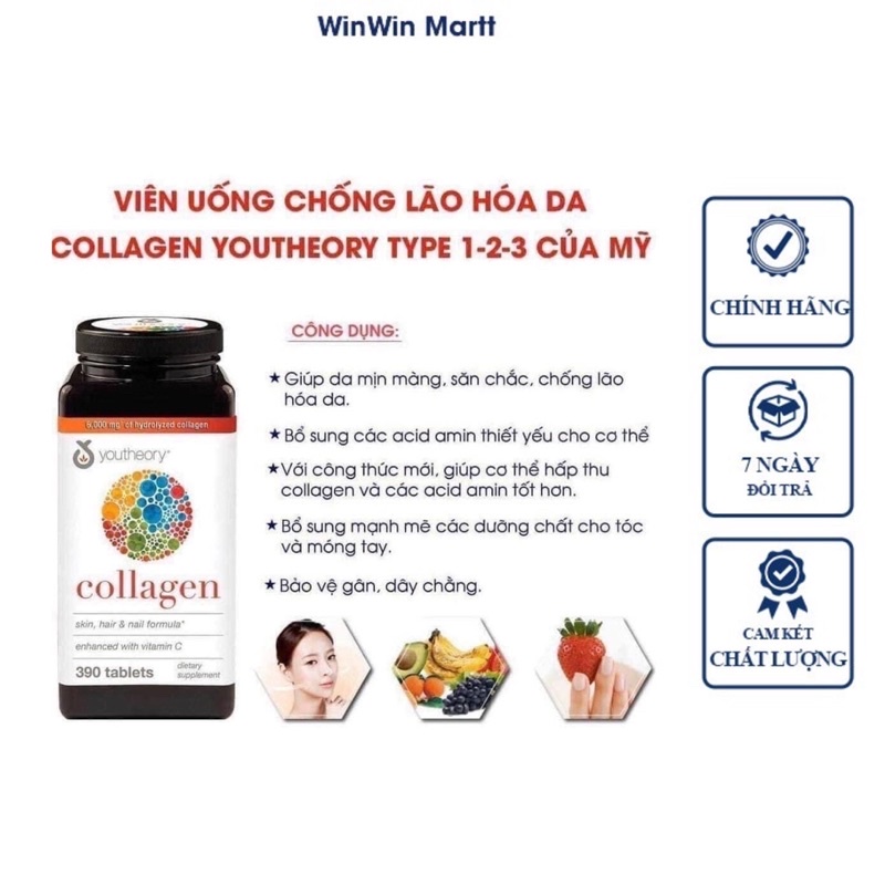 Viên Uống Bổ Sung Collagen Youtheory Biotin 6000mg