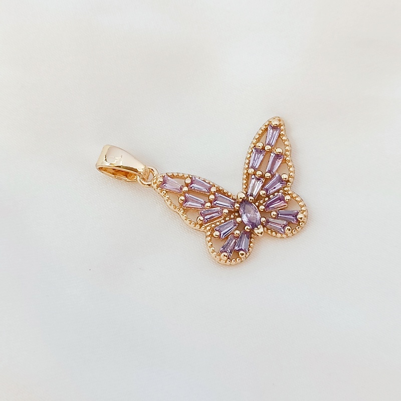 Mặt Dây Chuyền Bằng Đồng Mạ Vàng 14K Hình Bướm Nhiều Màu Sắc