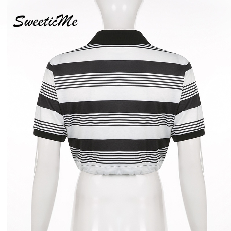 Áo Croptop Cổ Polo Màu Sắc Tương Phản Thời Trang Dành Cho Nữ