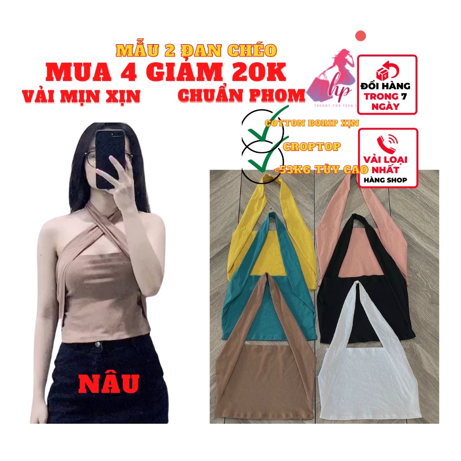 Áo yếm choàng cổ nữ kiểu đan xéo croptop ôm body hở lưng cực xịn mẫu mới thời trang nữ 2021