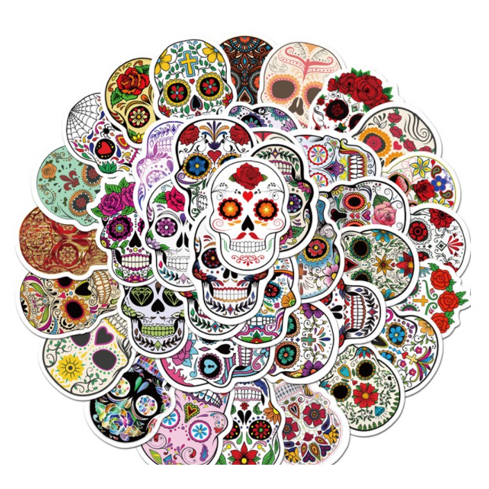 Combo sticker SKULL HEAD  nhựa PVC không thấm nước, dán nón bảo hiểm, laptop, điện thoại, Vali, xe