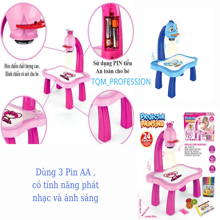 Đồ Chơi Bàn Vẽ Thông Minh Có Máy Chiếu Hình Ảnh Cho Bé Tập Tô Vẽ Tranh (MÀU HỒNG)