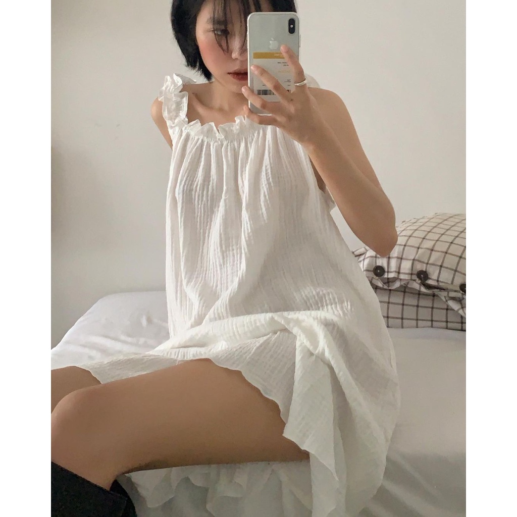 Váy ngủ sexy gợi cảm dáng dài hở lưng xô Muslin đầm ngủ váy 2 dây hoa nhí dễ thương cho nữ cao cấp | BigBuy360 - bigbuy360.vn