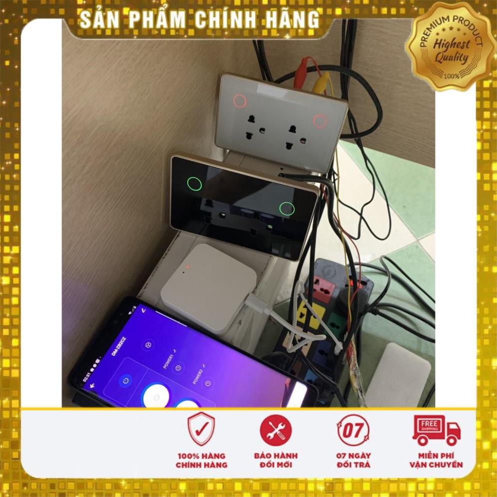 Ổ Cắm Zigbee Viền Vàng Tuya Âm Tường Chữ Nhật Hẹn Giờ Bật Tắt Điều Khiển Từ Xa Dùng Cho Hệ Thống Nhà Thông Minh