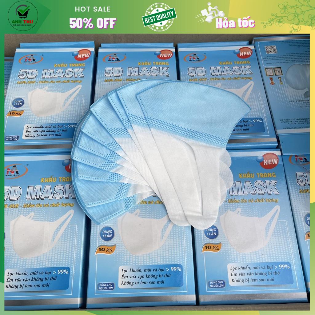 Hộp 10 cái khẩu trang y tế kháng khuẩn 3 lớp Famapro 5D Mask dây vải