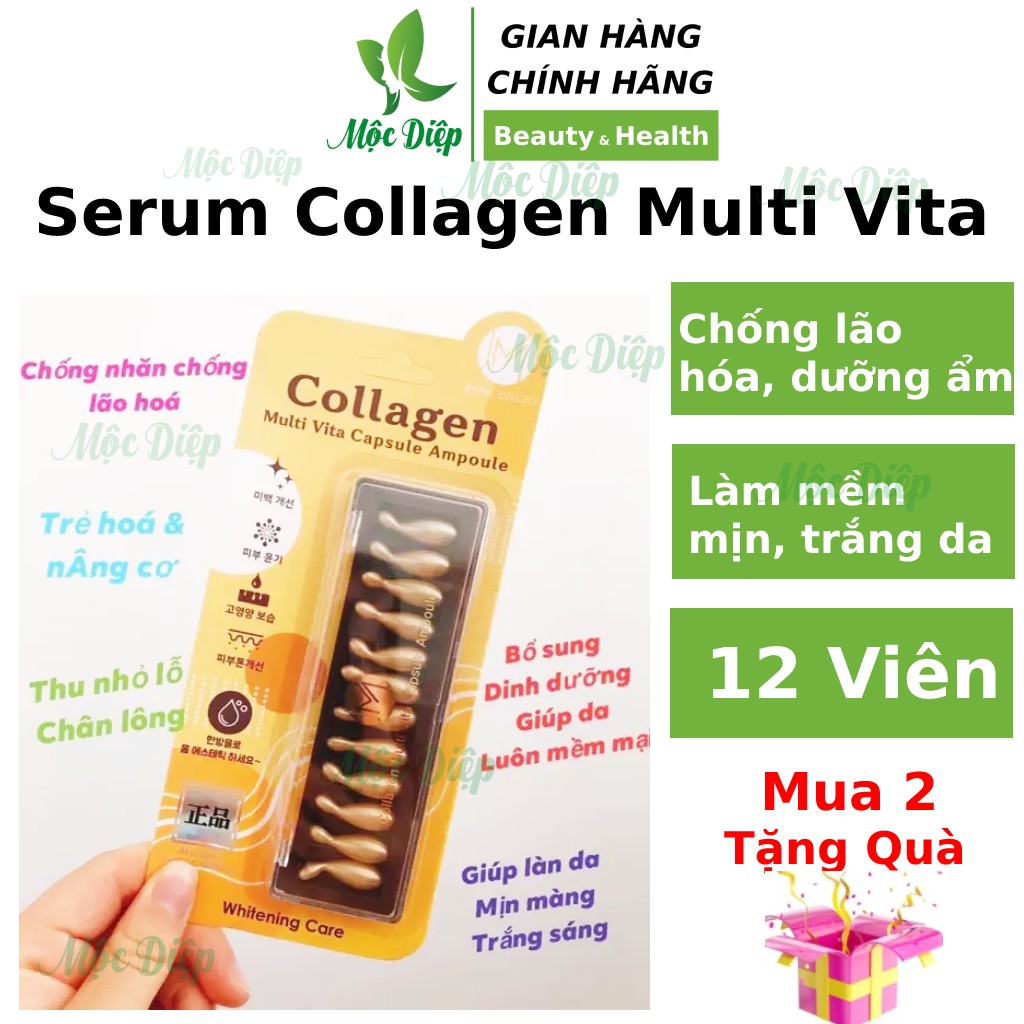 Serum dưỡng trắng sáng da 12 viên - Tinh Chất Collagen Ammud Multi Vita Ampoule Collagen - Mộc Diệp (collagen_vàng12v)