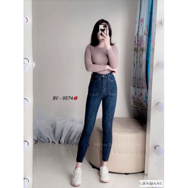 Quần bò ôm cạp cao co giãn