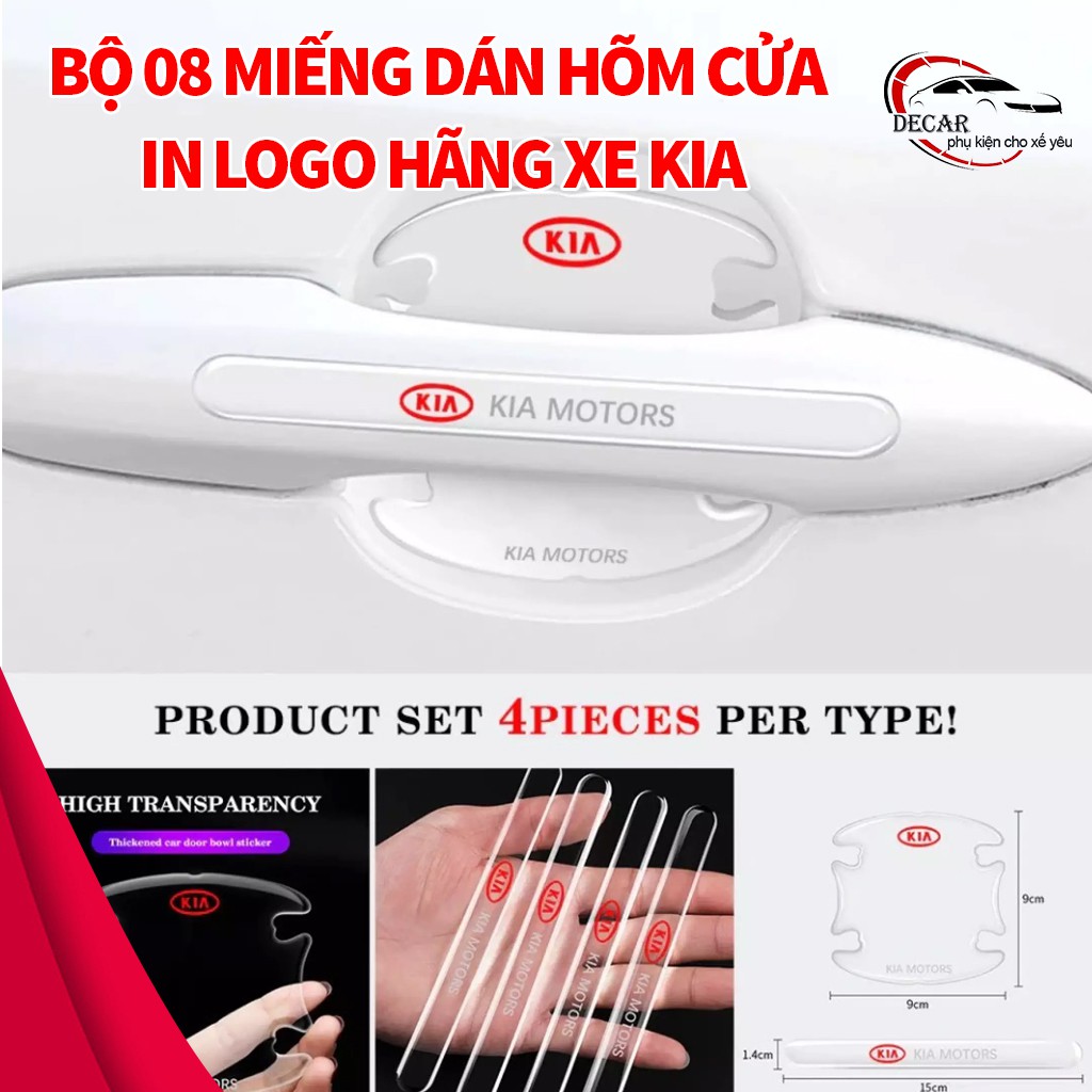 [KIA] Bộ 10 miếng dán chống xước hõm cửa xe kia silicon cao cấp , miếng dán tay nắm cầm cửa xe oto, xe hơi