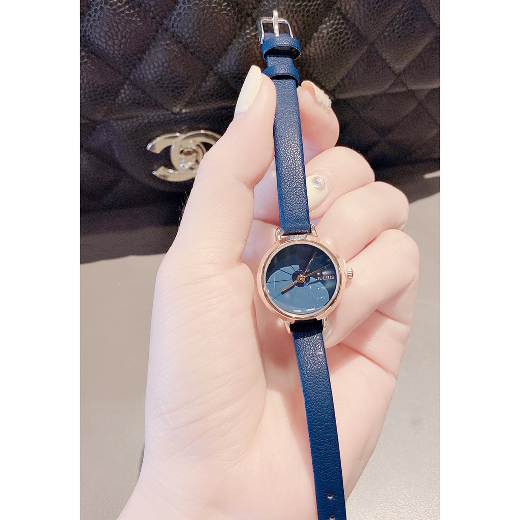 Đồng hồ nữ Julius Hàn Quốc JA-979D dây da cá tính màu xanh