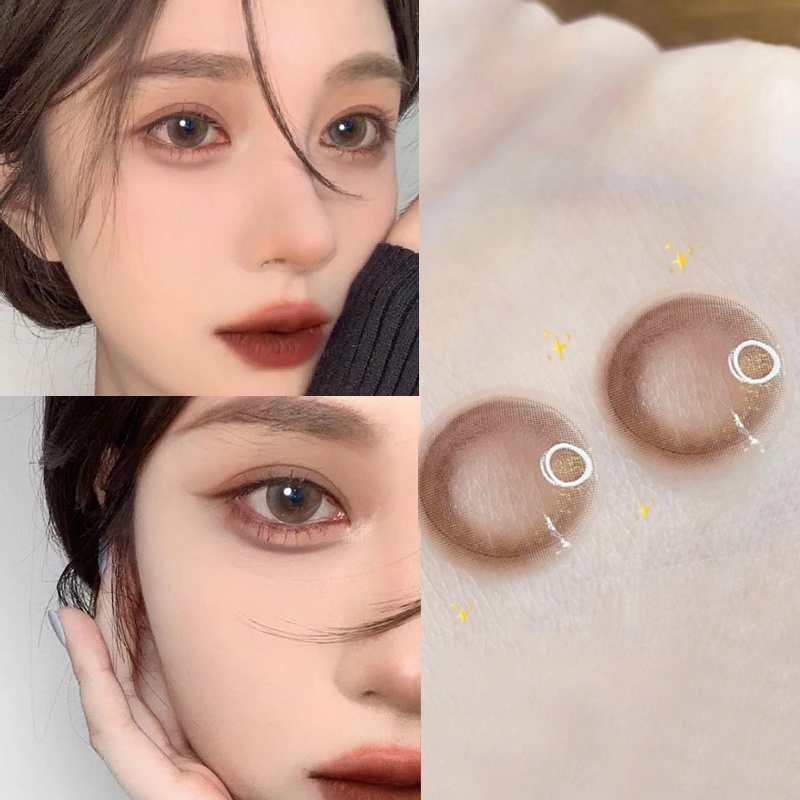YIMEIXI Kính áp tròng màu Silicon Hydrogel 14.0MM Kính áp tròng màu Brown 2 miếng Trang điểm hàng năm Làm lens đẹp Sinh viên Cận thị Kính áp tròng