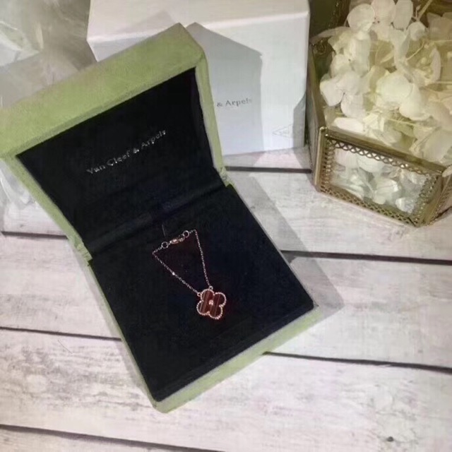 Mới Vòng cổ Bạc Mặt Cỏ Ba Lá Đính Kim Cương Giả