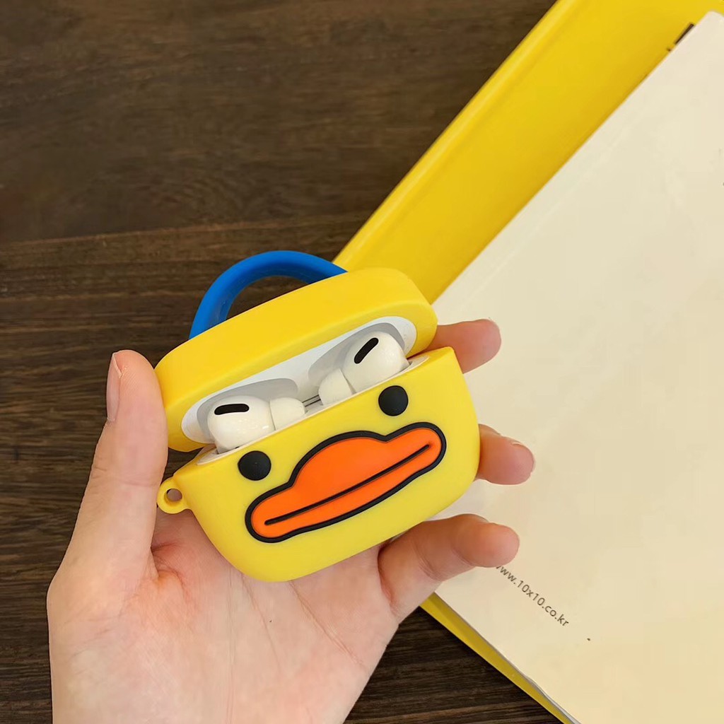 AirPods Pro Case Little Yellow Duck 3d doll Keychian Funny Big Mouth Motif Casing AirPods 3 Apple Airpod Silicone Cover