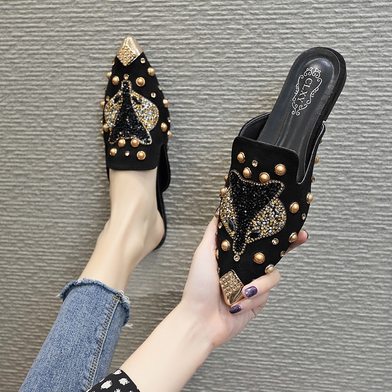 Giày Búp Bê Mũi Nhọn Thêu Hình Cáo Xinh Xắn