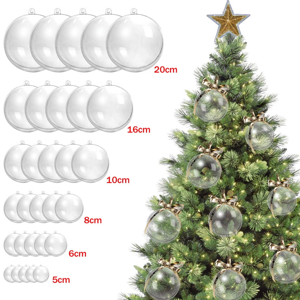 Quả bóng nhựa trong suốt cỡ 5-20cm treo cây thông trang trí lễ giáng sinh