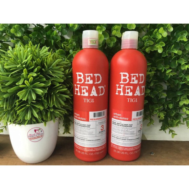 Cặp Dầu Gội Đầu + Dầu Xả (TIGI_BEDHEAD) Đỏ Phục Hồi Tóc Hư Tổn, Ngăn Ngừa Gãy Rụng Cấp độ 3 (750ml)