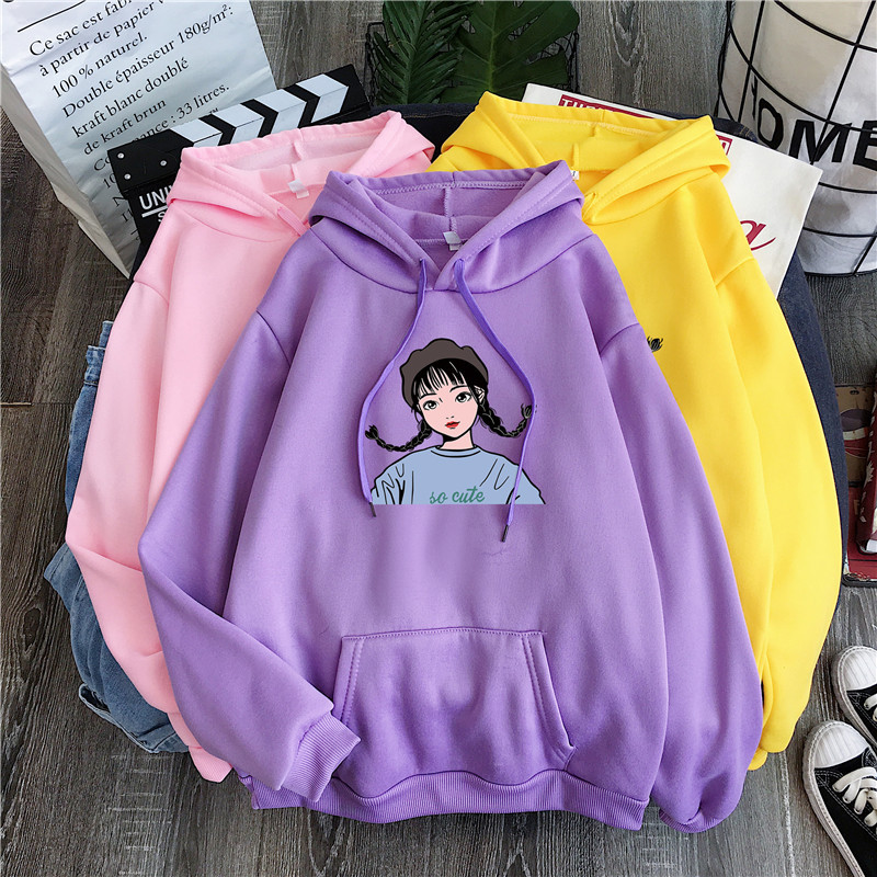 Áo hoodie tay dài in hình cô gái hoạt hình thời trang năng động