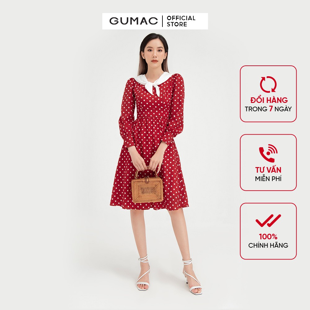 Đầm ôm nữ bi cổ trắng GUMAC thiết kế tiểu thư, bánh bèo màu đỏ DB488 | BigBuy360 - bigbuy360.vn