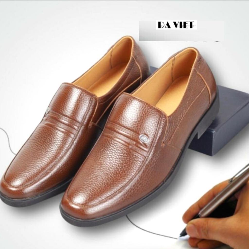 Giày nam trung niên da bò mềm nguyên tấm DAVIET đế cao su kiểu dáng đế bệt, có gót Phom Chuẩn