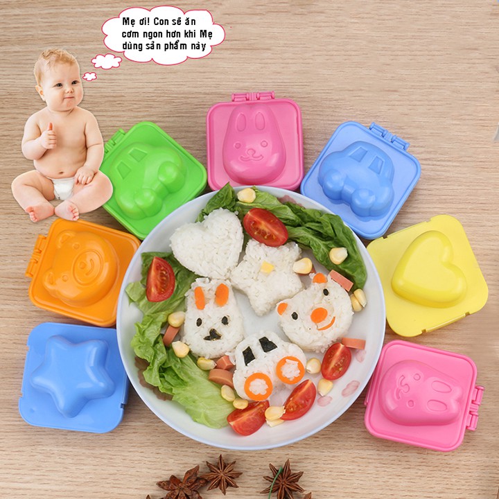 Set 6 khuôn cơm bánh trứng đậu hũ non đồ ăn dặm cho bé dễ thương happyshop92