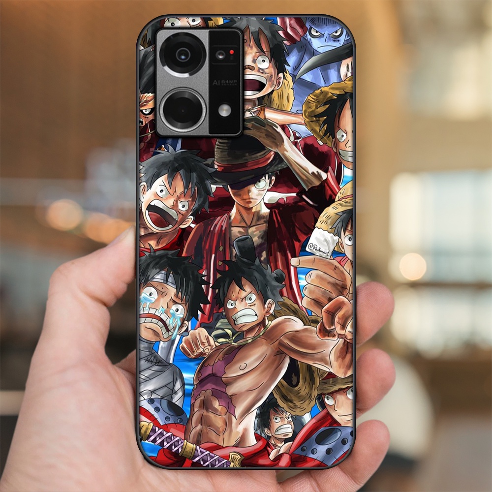 Ốp lưng Oppo Reno 7 4G viền đen in hình Luffy One Piece