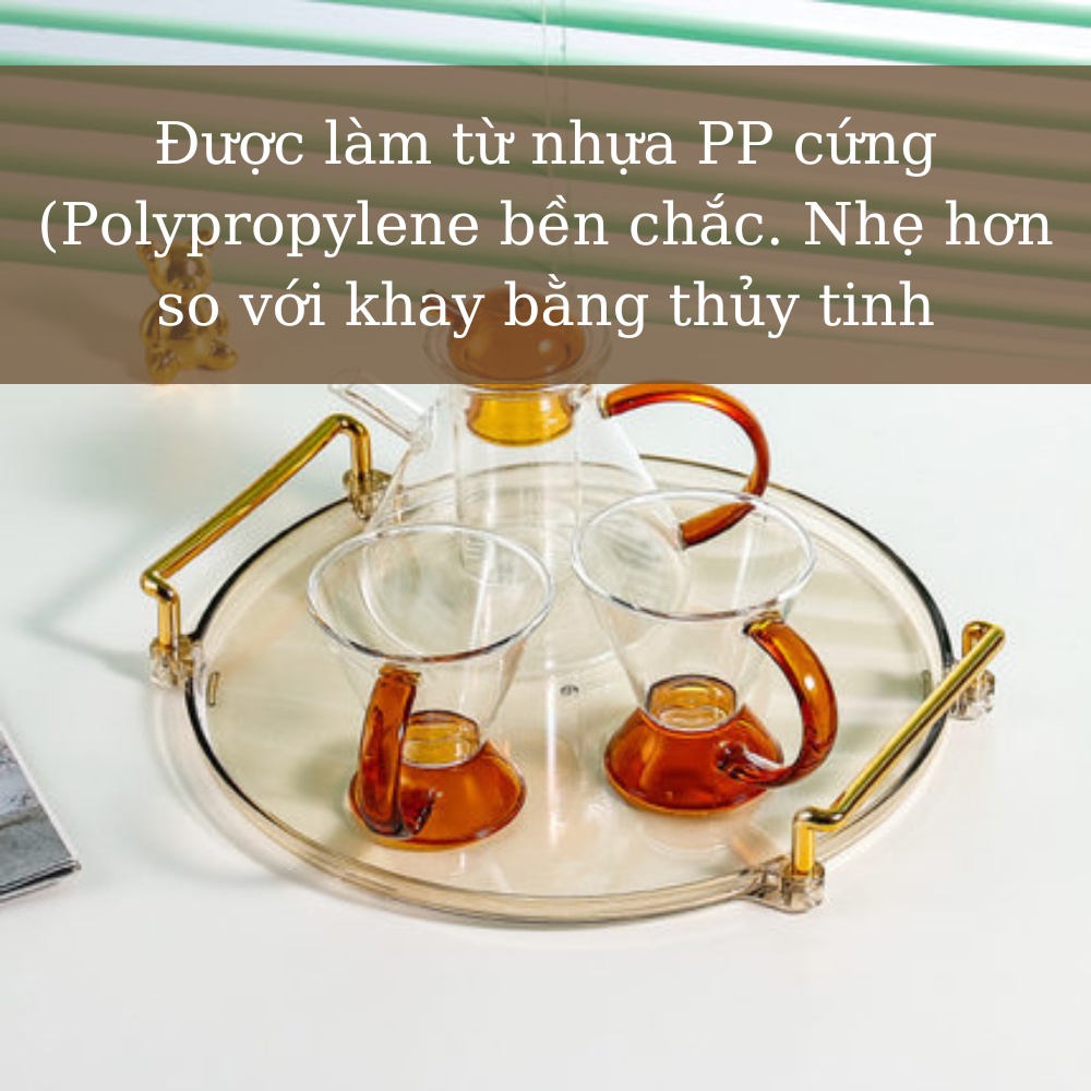 Khay Tròn Đĩa Đựng Bánh Kẹo, Khay Đựng Ly Tách Ấm Trà, Khay Mạ Vàng Sang Trọng, Khay Trơn Trang Trí Đẹp