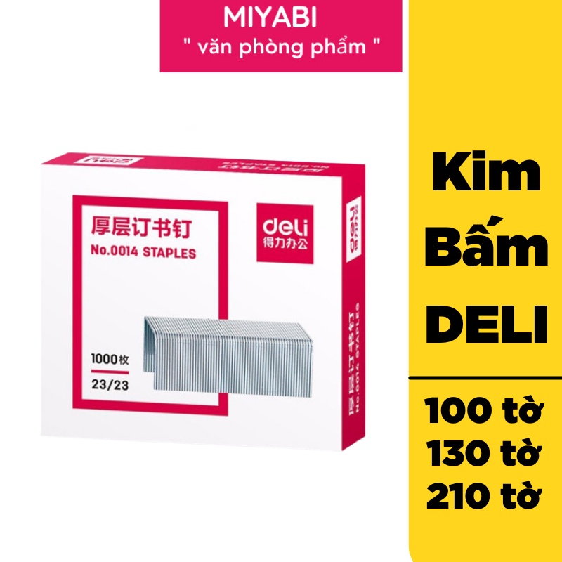 Ghim Deli 23/13-23/17-23/13 -  Kim bấm Đại bấm100/130/210 đóng gói 1000 cái/hộp dùng cho văn phòng, giá rẻ- 1 hộp E0012N