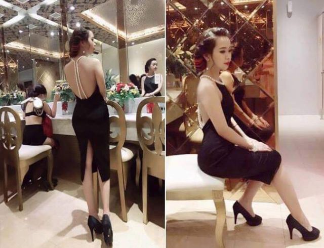 Đầm body cổ yếm dây cườm sexy