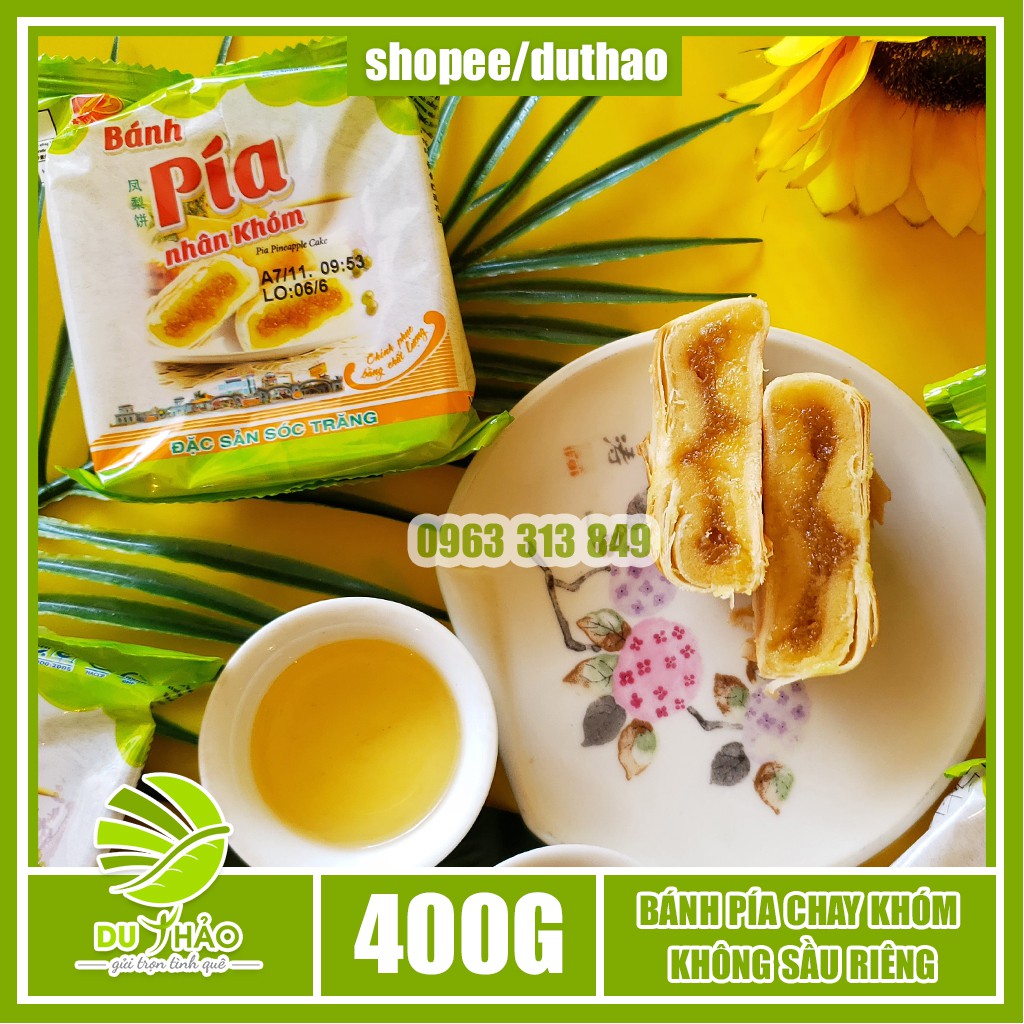 Bánh pía chay khóm không sầu riêng 400gr Tân Huê Viên, bánh pía không trứng ăn chay