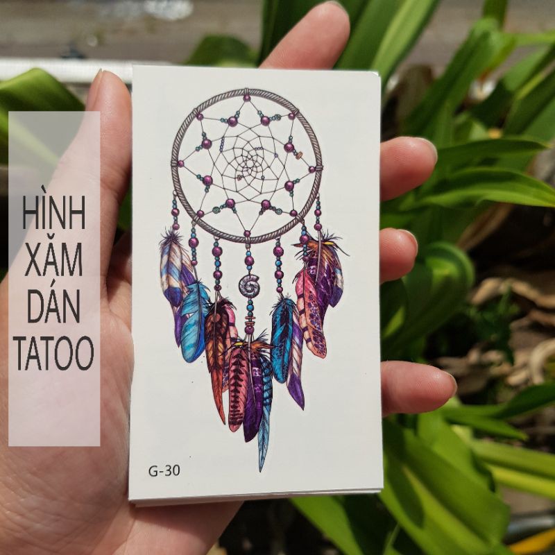 Hình xăm dreamcatcher lông vũ g30. Xăm dán tatoo mini tạm thời, size &lt;10x6cm