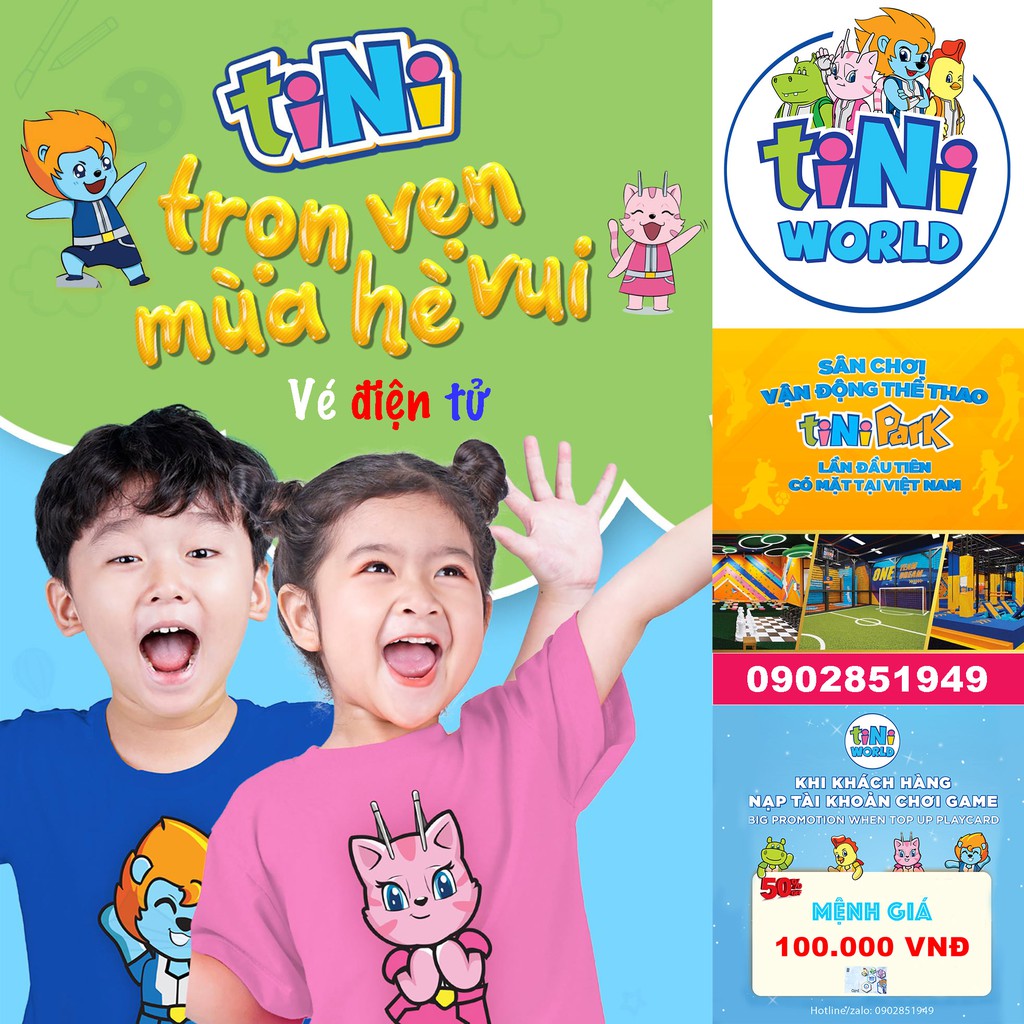 Toàn Quốc [E-Voucher] 04 Vé điện tử tiNiWorld vào cổng 1 bé, 1 người lớn tất cả các ngày trên Toàn Quốc không phụ thu