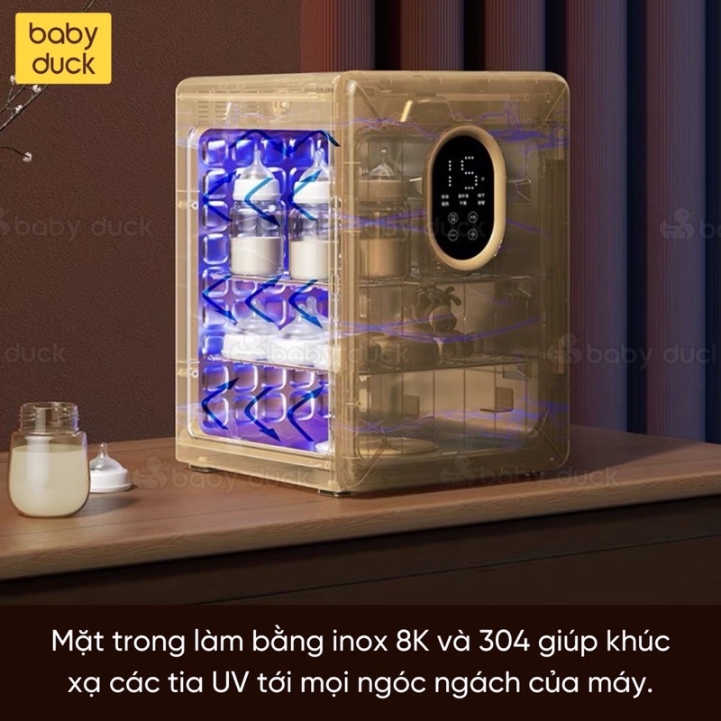 Máy tiệt trùng UV boboduck 19L 25 bóng cho bé , máy tiệt trùng sấy khô