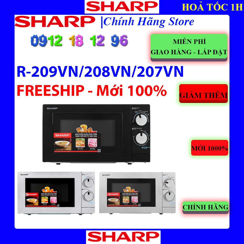 [Mã ELHAMS5 giảm 6% đơn 300K] Lò vi sóng Sharp R-209VN-SK 20 lít, Sharp R-207VN-SL, Sharp R-208VN-WS