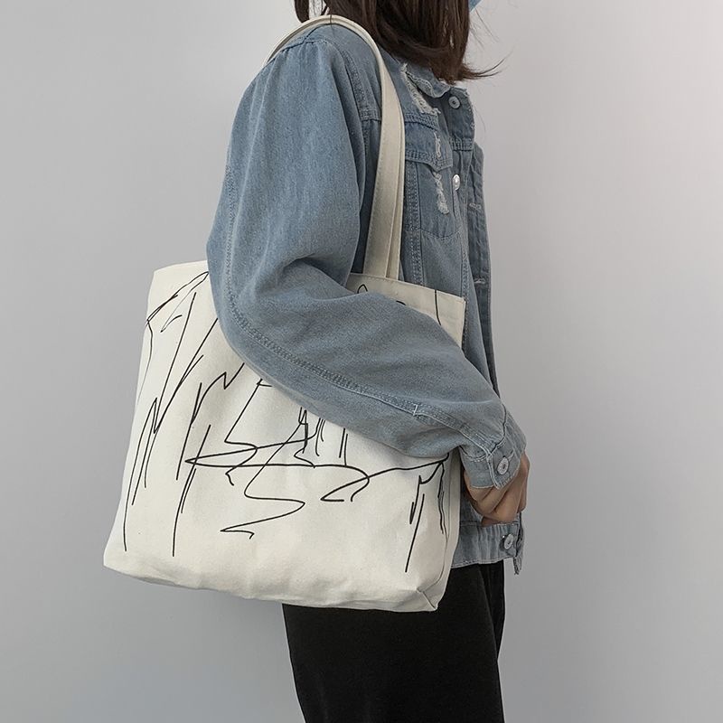 Túi Tote Vải Canvas Nữ phong cách Ulzzang Có Khóa Kéo chất liệu dày dặn