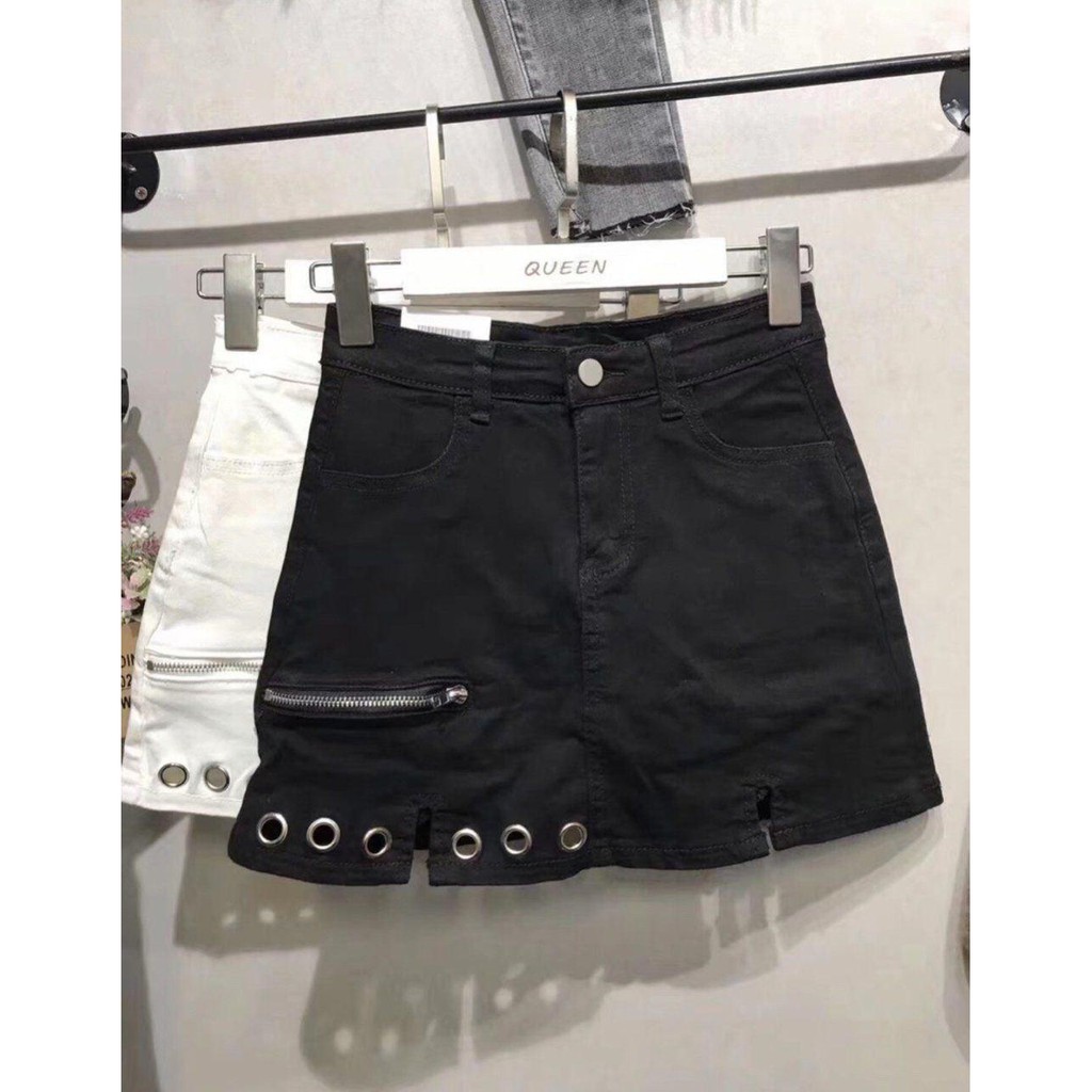  12C12 Chân váy kaki ngắn phối dây kéo viền lỗ cá tính sexy Ulzzang, đủ size S M L | BigBuy360 - bigbuy360.vn