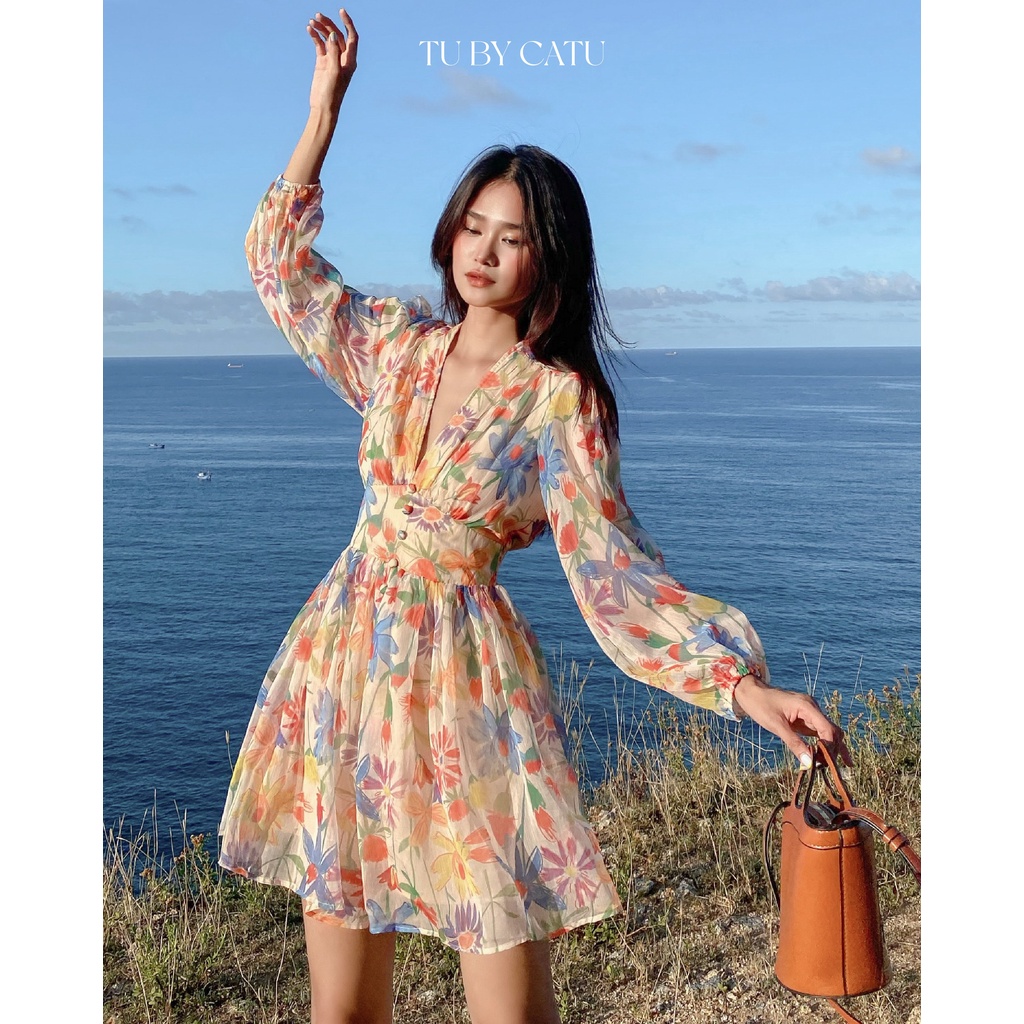 TUBYCATU | Jumpsuit hoa cam floral orange