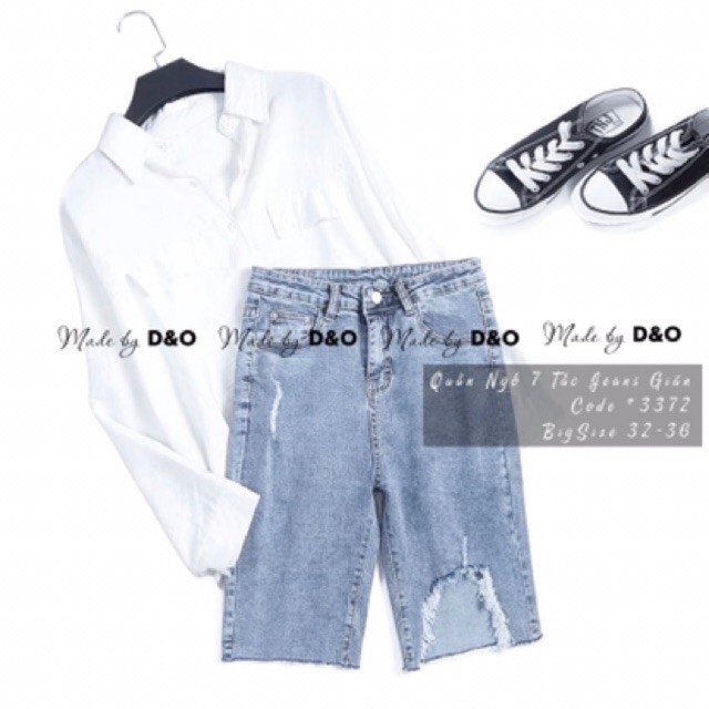 Quần Bò Co Giãn 7 Tấc / Quần Bò Lửng Size Đại Giãn - Quần Jeans Ngố Big Size 32~36 Lưng Cao ྇